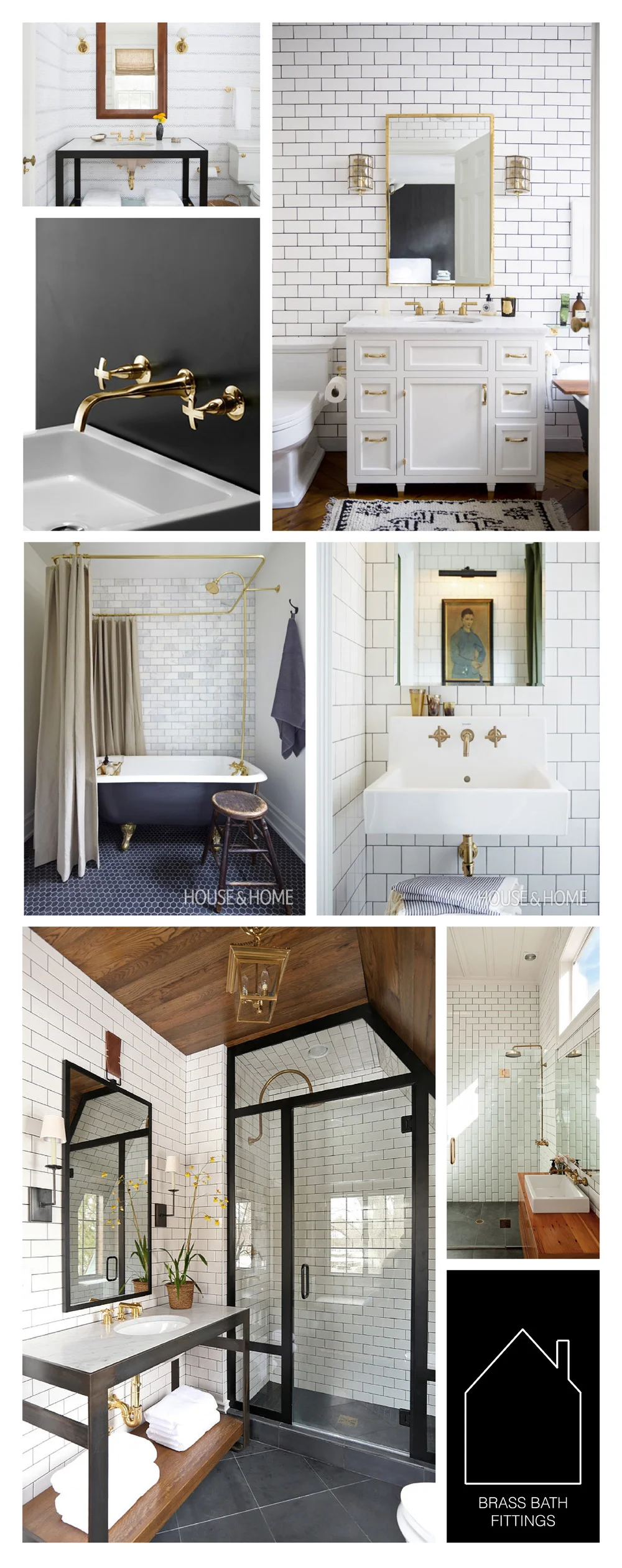 from top left - design by Nate Berkus Team via Domino - home of Ali Cayne via Domino - brass fixture source unknown - Mandy Milk's bathroom via House & Home - Mandy Milk's bathroom via House & Home - design by Summer Thornton - via Urbis Magazine