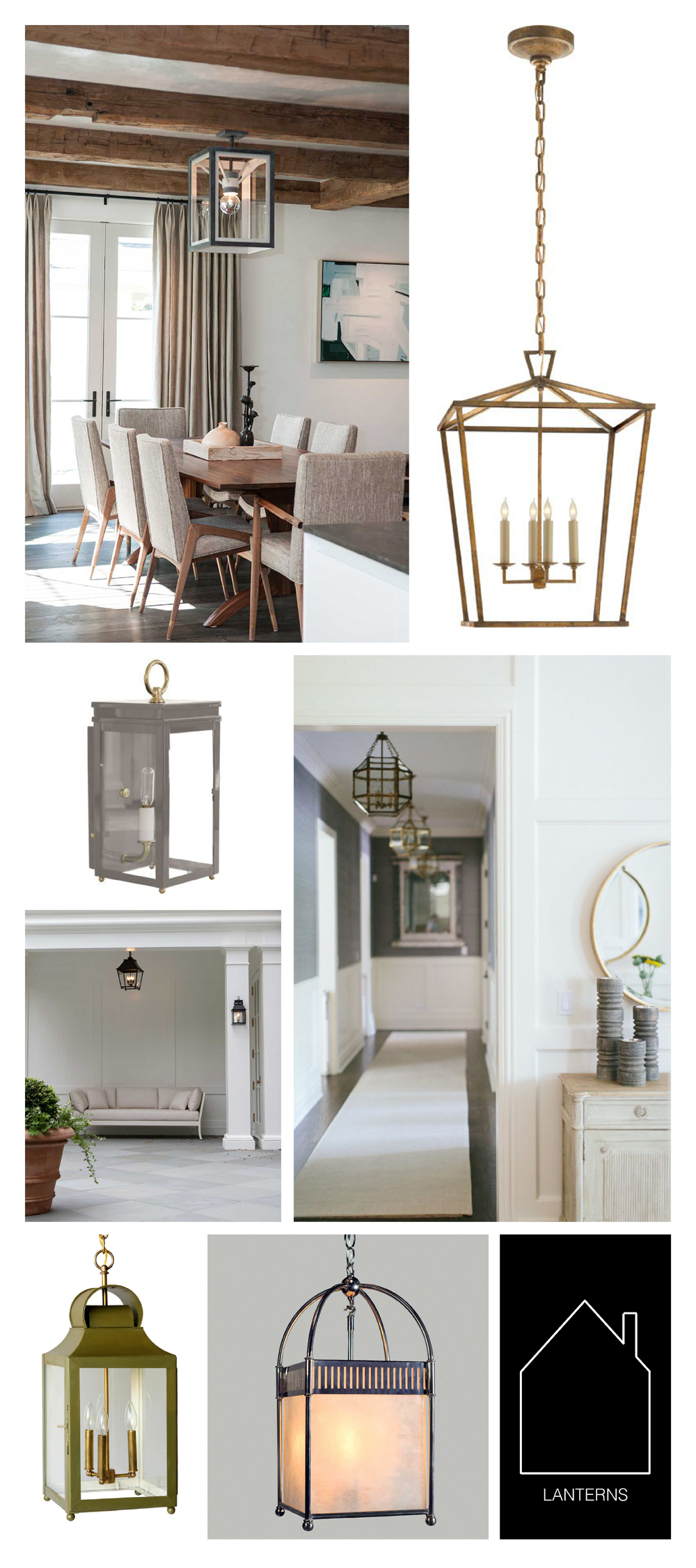 from top left - Cosy by Urban Electric Co. - Darlana in Gilded Iron by Circa Lighting - Tini Westport Lantern via Oomph - Morris Lantern in Gilded Iron by Circa Lighting via Kate Marker Interiors - 1600 by Urban Electric Co. - The Maribel Lantern by Coleen & Company - Lillibette V.1 by Urban Electric Co. 
