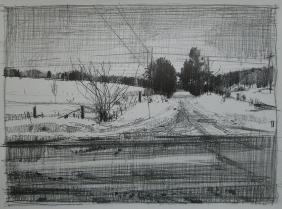 Refuge - original landscape drawing on paper - Harry Stooshinoff