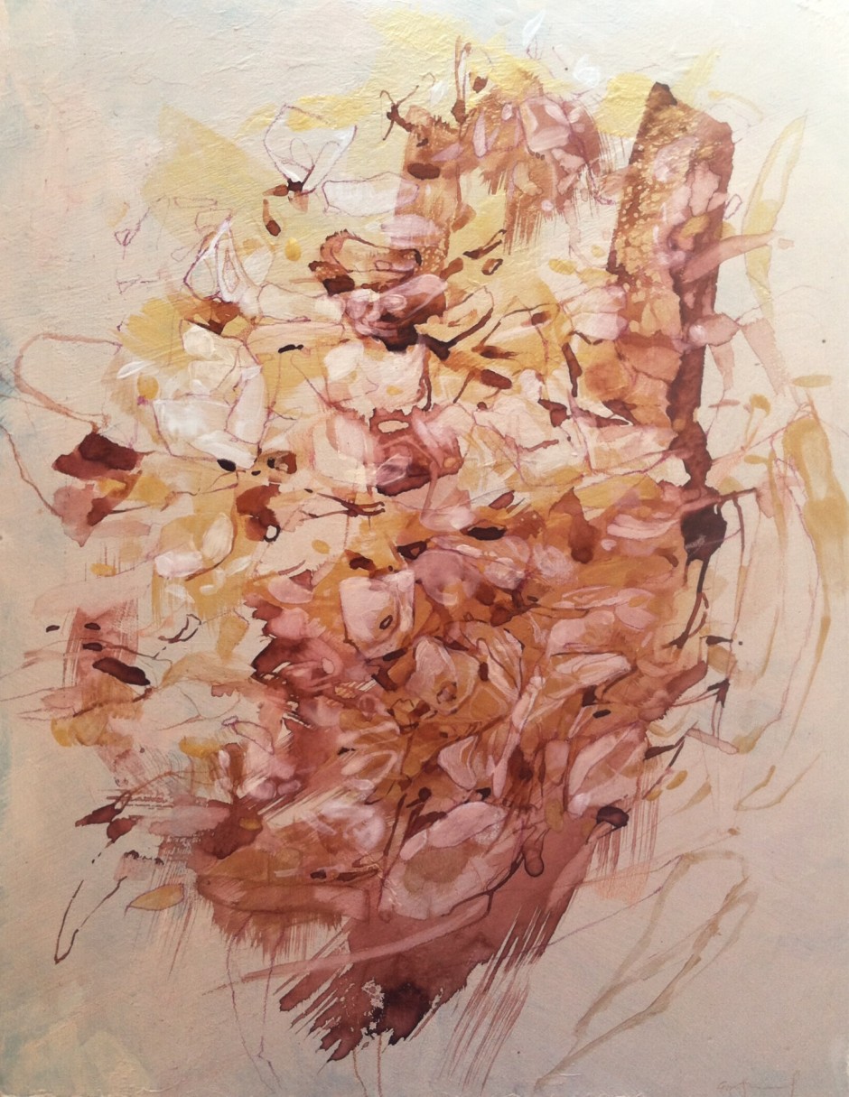 Emily Leonard - Hydrangea - 10" x 13" - gold paint and ink on panel