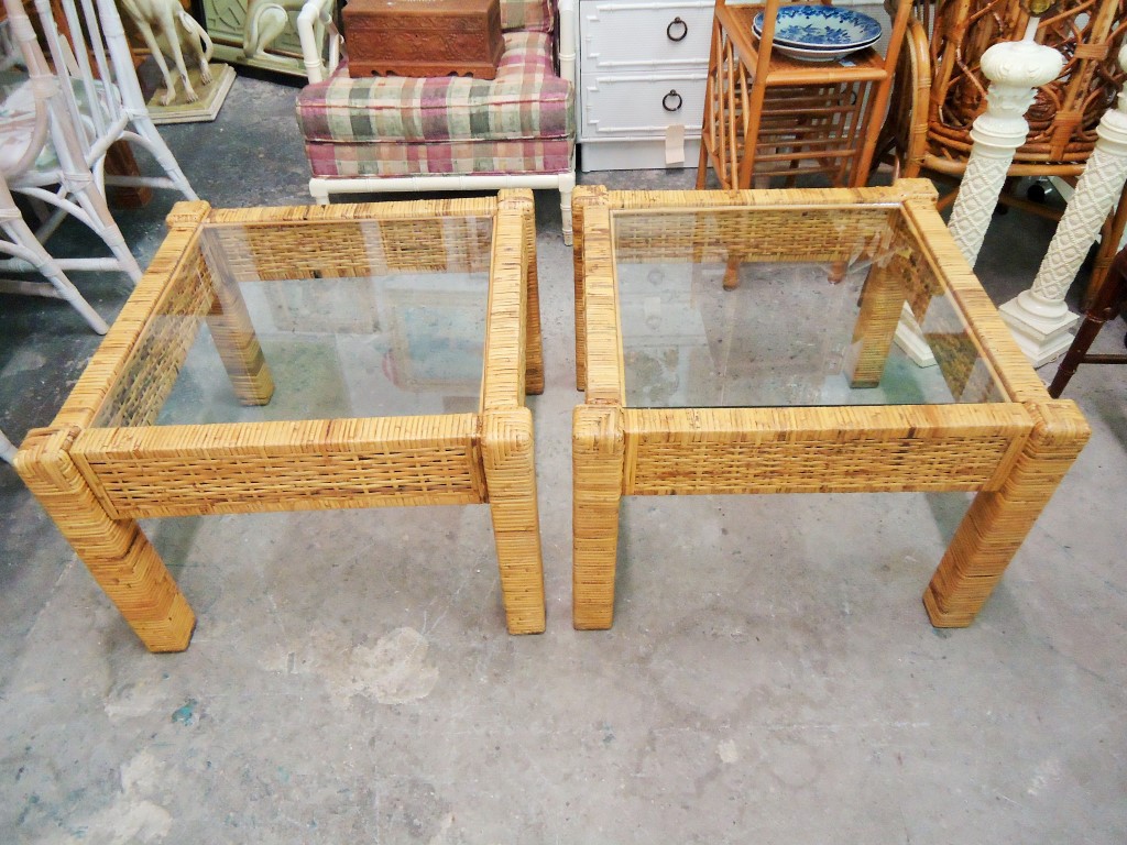 Pair of Island Style Wrapped Side Tables via Palm Beach Regency