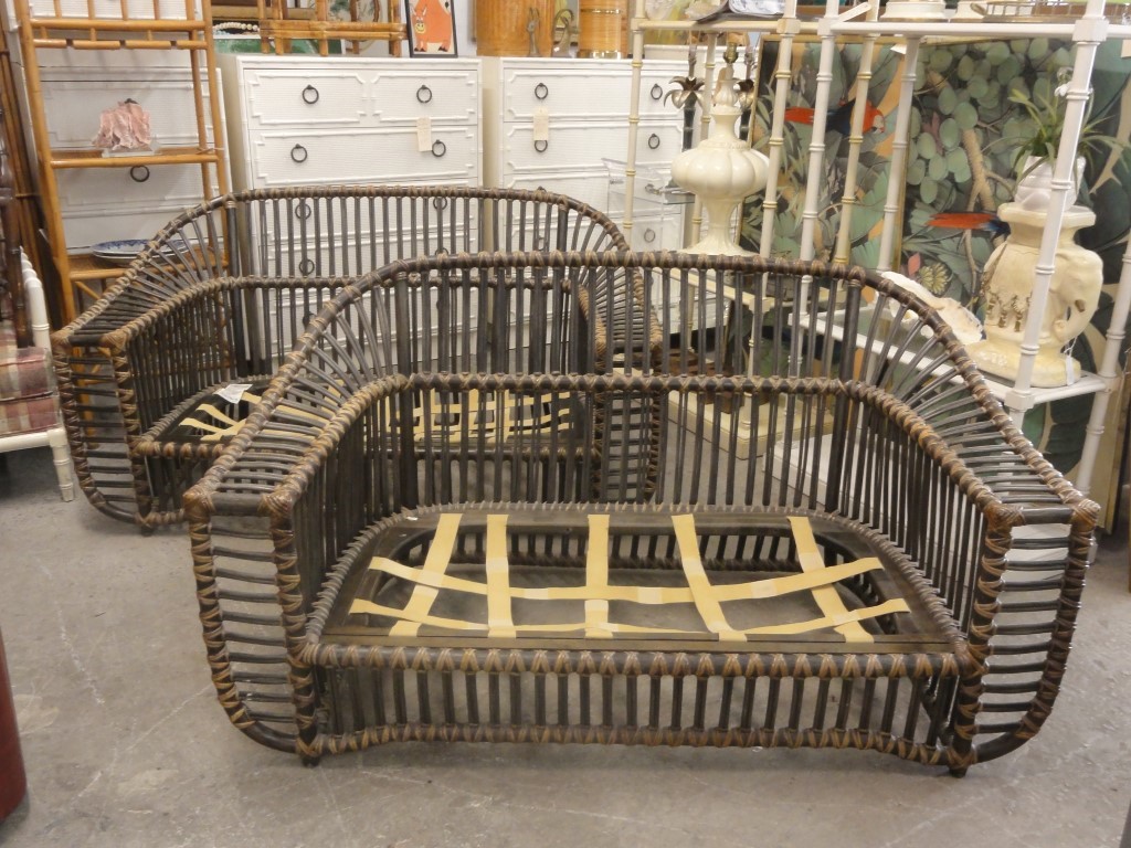 Pair of Willow and Reed Settees via Palm Beach Regency