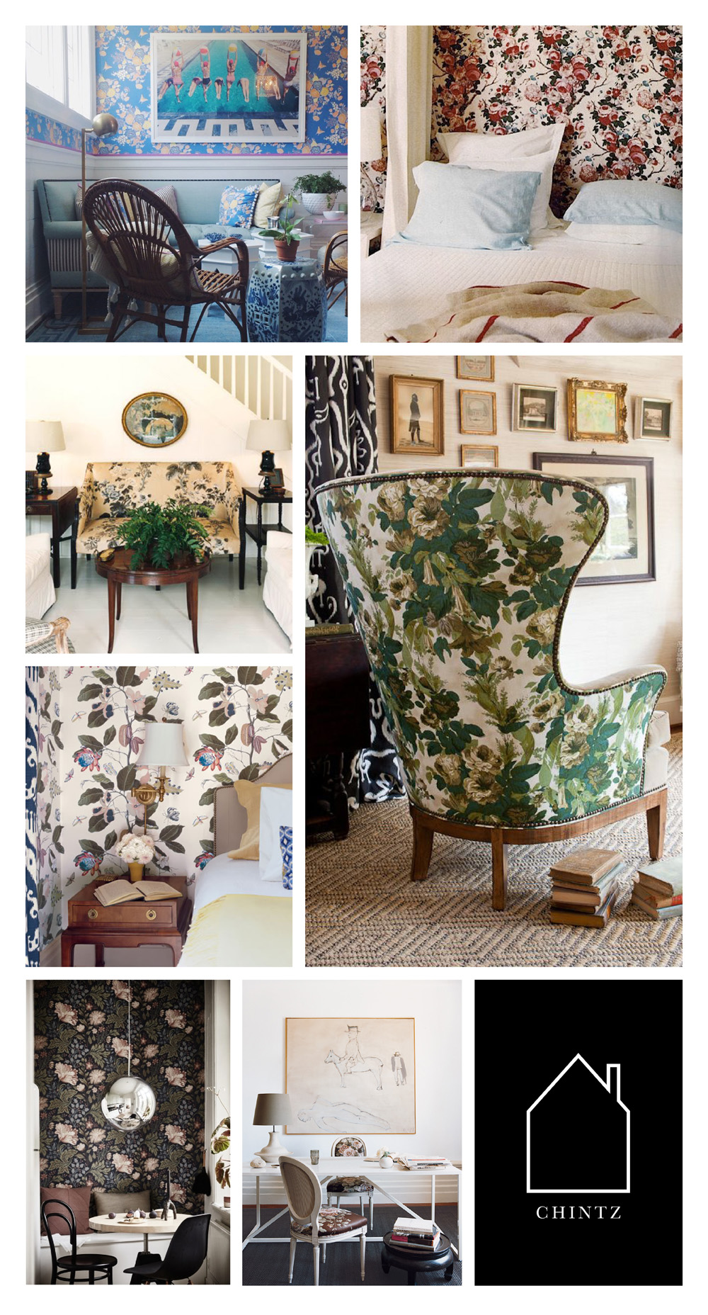 from top left - Hampton Designer Showhouse via Savvy Home - via Domino - design by Albert Hadley via Coco Cozy - design by Lauren Liess - design by Redmond Aldrich via Little Green Notebook - via My Scandinavian Home - via Domino