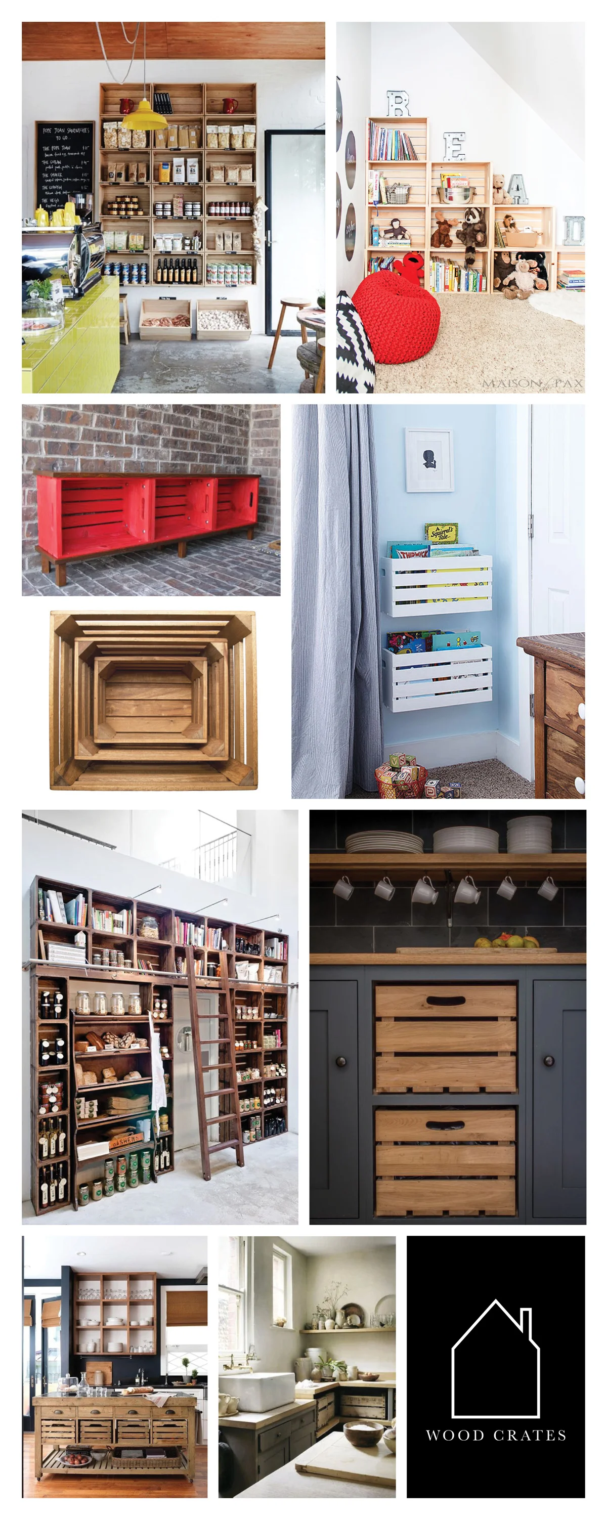from top left - Hams and Bacon via Designed for Life - via Maison de Pax - via Hometalk - via BHG - wooden crates via Kaufmann Mercantile - source unknown - Cotswold Chapel Kitchen via Sustainable Kitchens - via Apartment Therapy - via Vakre Hjem & Interior