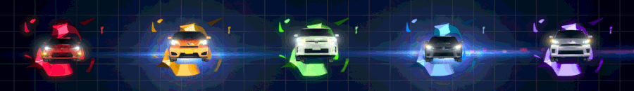 The 5 Hero Cars in their idle state ready for user interaction