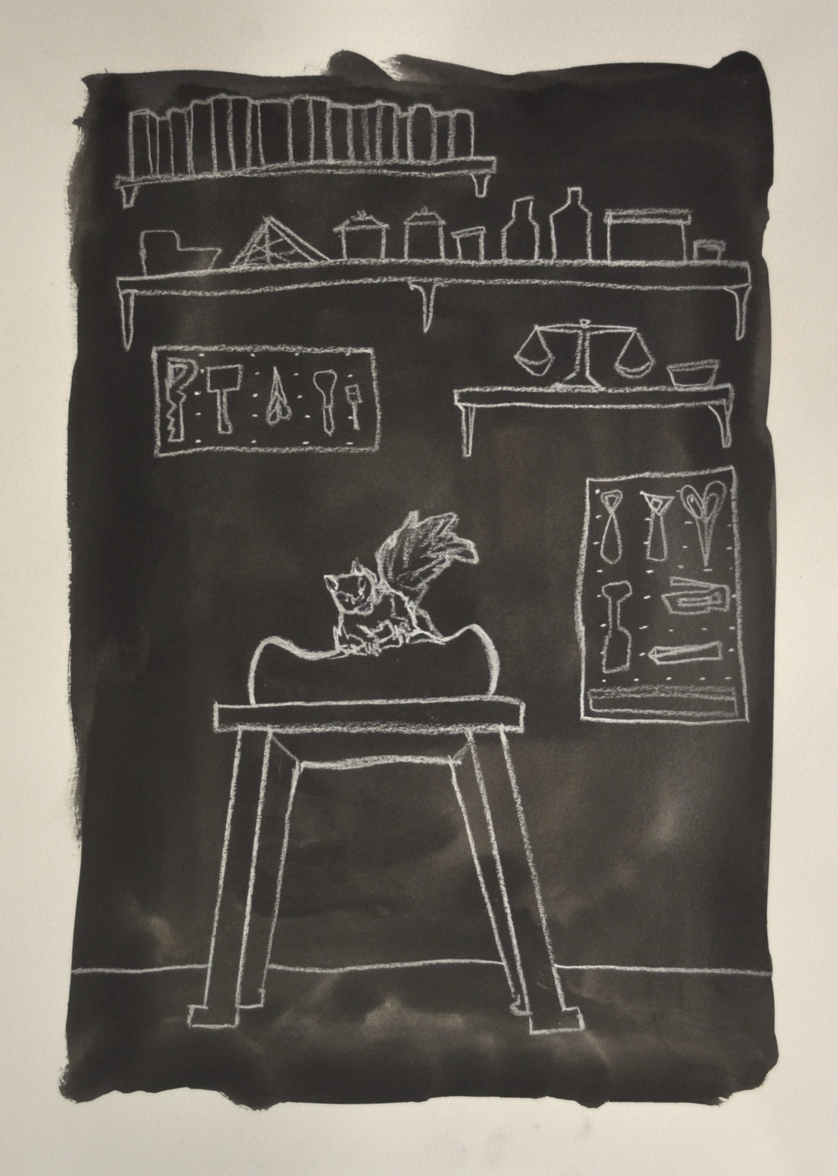   Attorney/Taxidermist not to be confused with Attorney/Masseur,&nbsp;  2014,&nbsp;  Watercolor and white color pencil on paper,&nbsp;  11in. x 15in.&nbsp;     