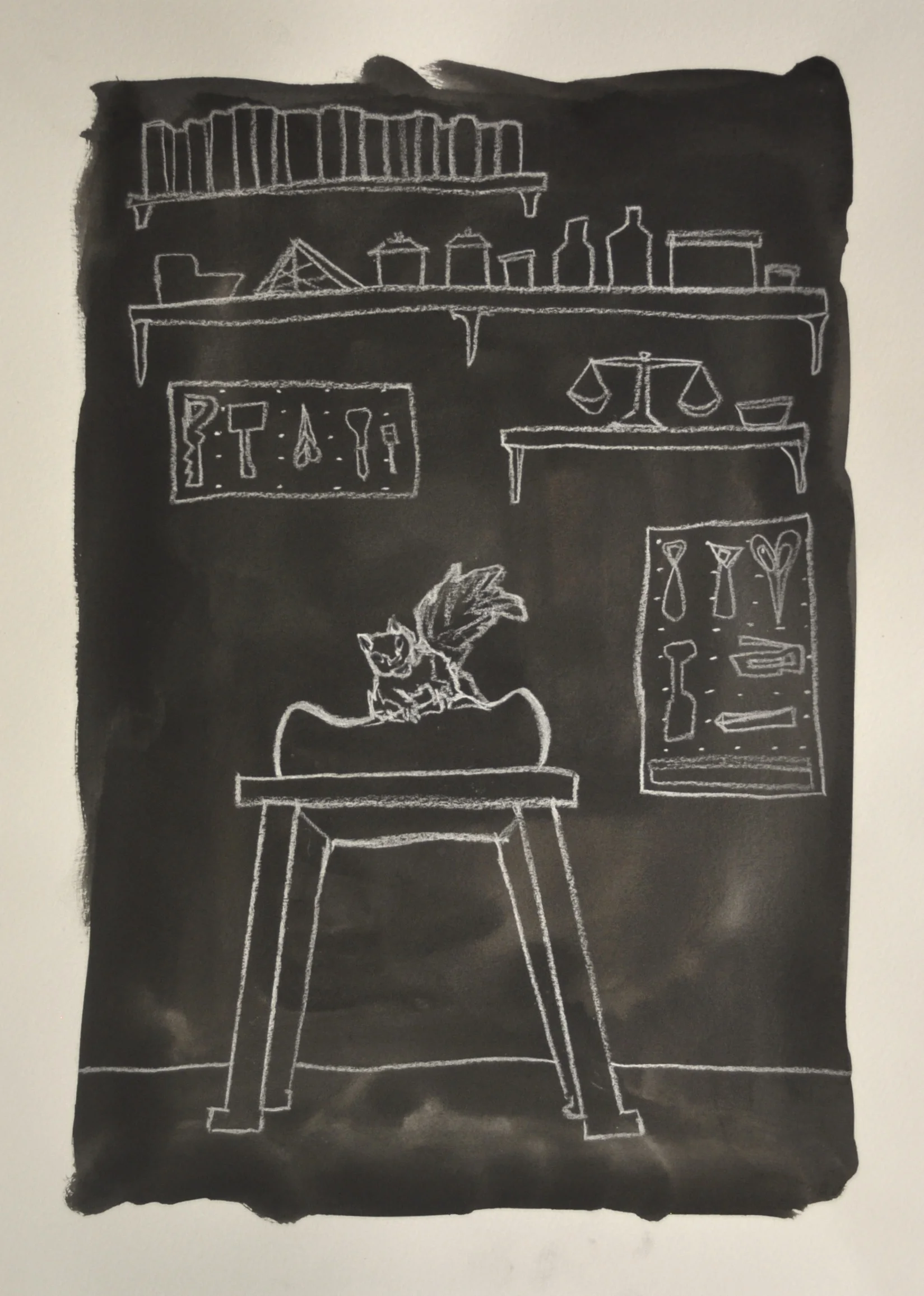    Attorney/Taxidermist not to be confused with Attorney/Masseur     2014,&nbsp;  Watercolor and white color pencil on paper,&nbsp;  11in. x 15in.  