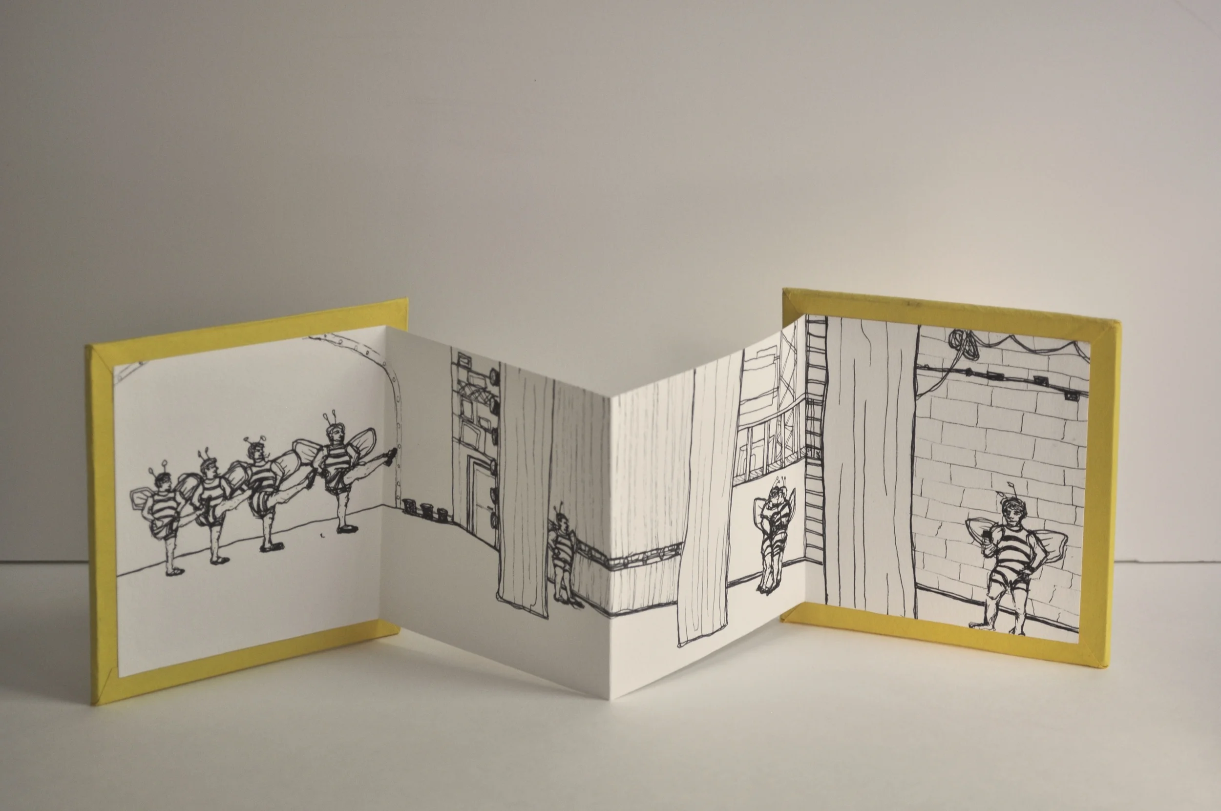    Bees Be Busy     2013,&nbsp;  Artist book with ink drawing,&nbsp;  4.5in. x 15.5in.  