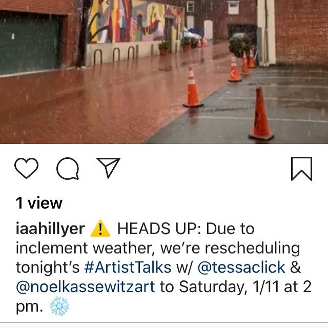 ❄️ Artist Talks Rescheduled for Saturday 1/11 at 2pm due to snow ❄️ #seeyousaturday @iaahillyer