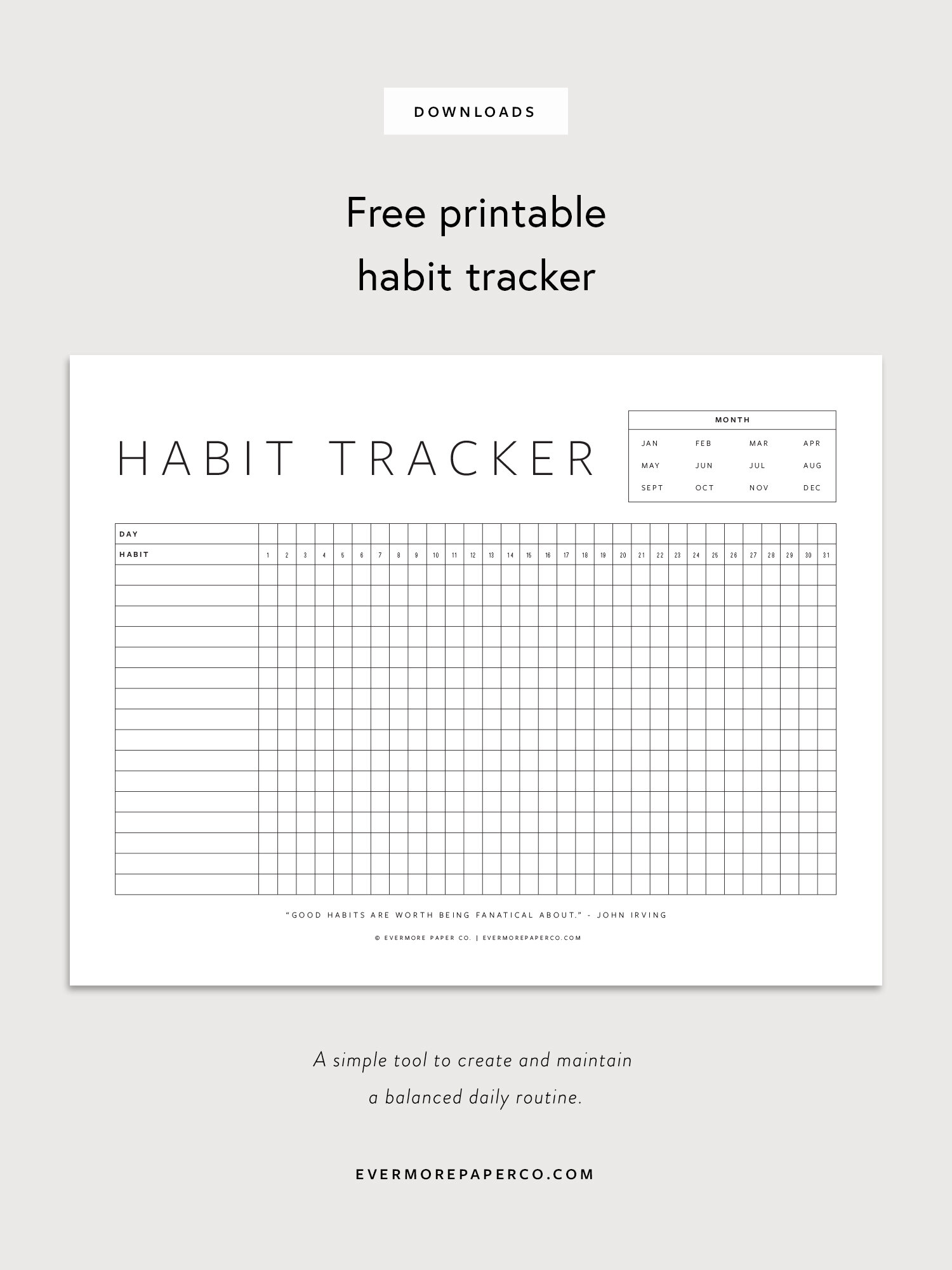 Free Printable Habit Tracker | Evermore Paper Co.