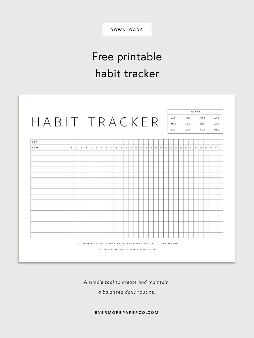 Free Printable Habit Tracker Evermore Paper Co