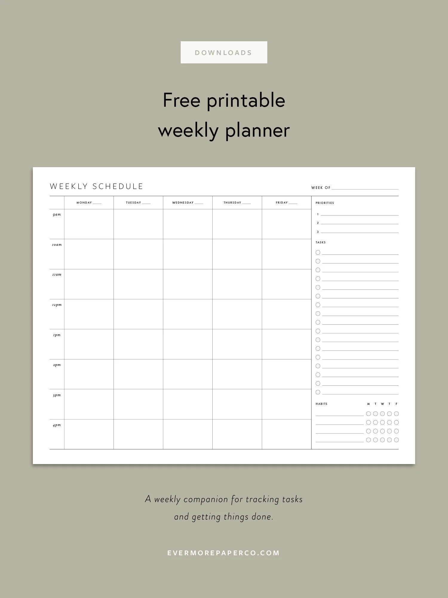 free printable weekly planner evermore paper co