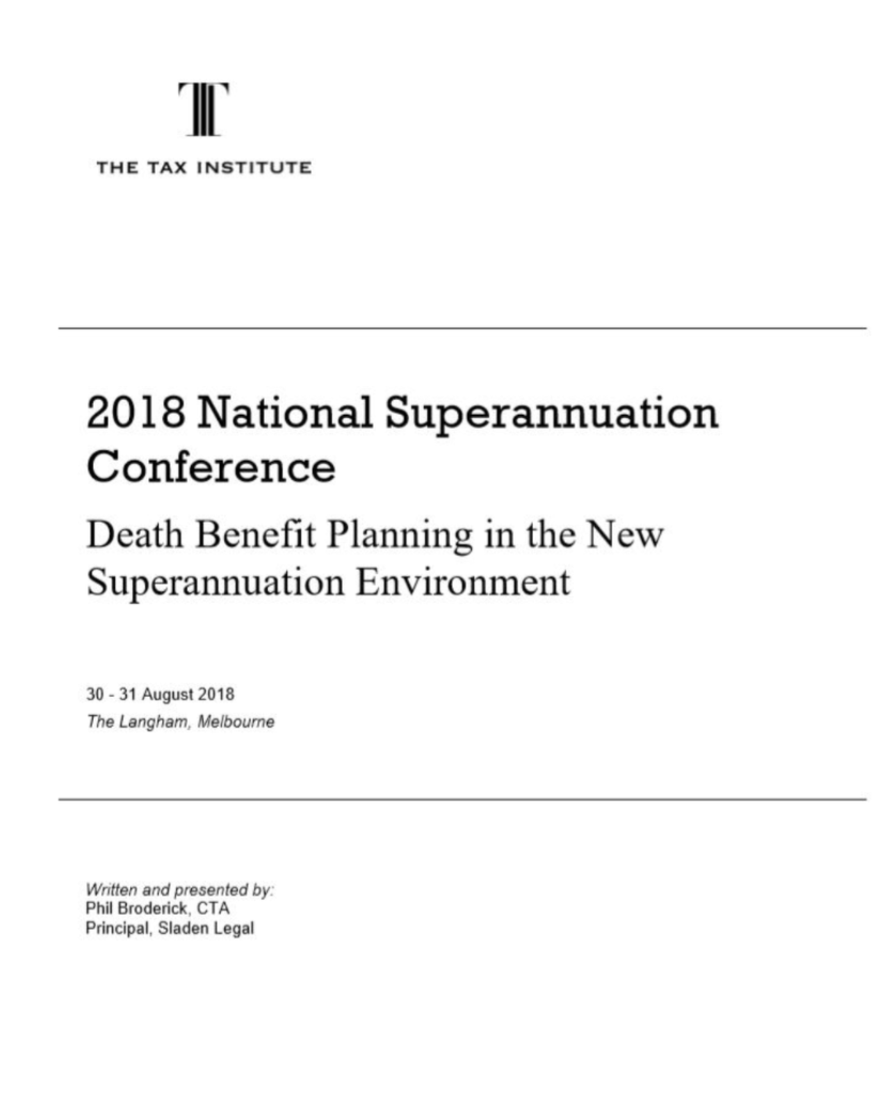 Death Benefit Planning in the New Superannuation Environment