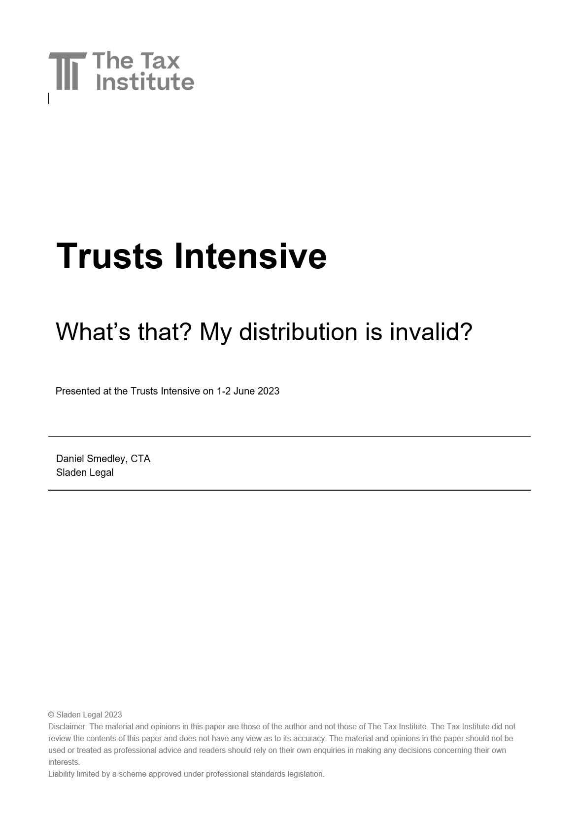 Trusts Intensive - What’s That? My Distribution Is Invalid?