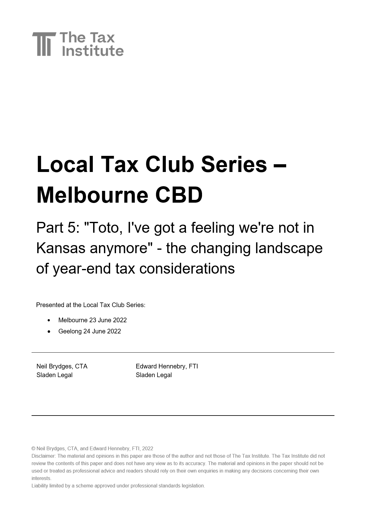 "Toto, I've got a feeling we're not in Kansas anymore" - the changing landscape of year-end tax considerations 