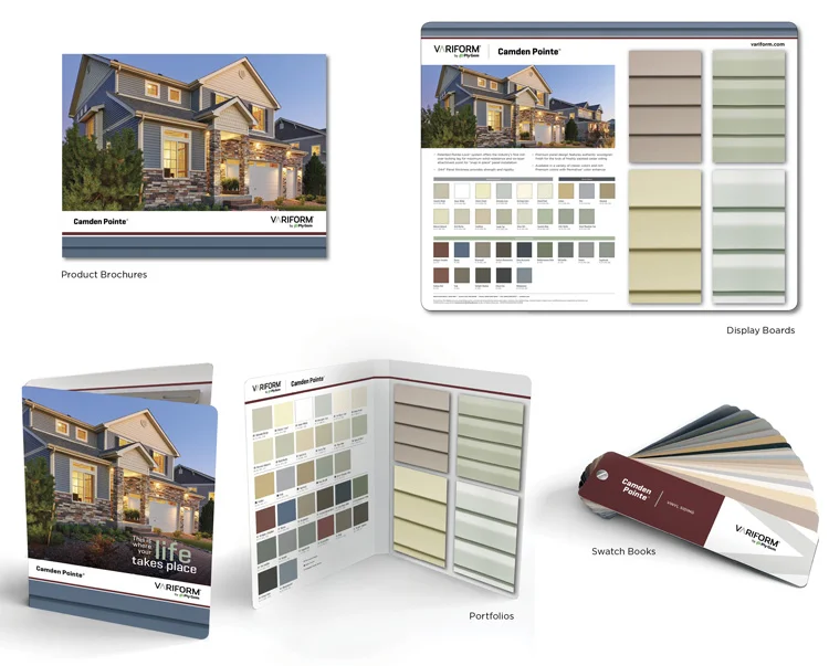  Product brochure, display board, siding portfolio, and swatch book 
