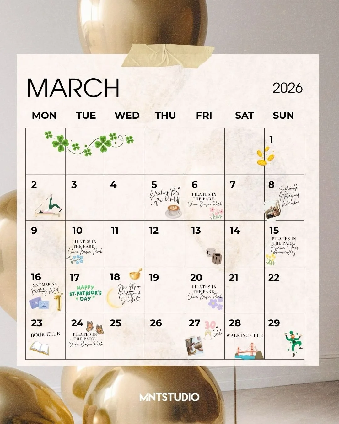 ✨ March at MNT is packed with community events, pop-ups, sweat sessions, and intentional moments &mdash; plus we&rsquo;re celebrating ONE YEAR at MNT Marina 💙

Here&rsquo;s what&rsquo;s happening:
☕️ Sweat &amp; Sip with @wreckingballcoffee 
March 5