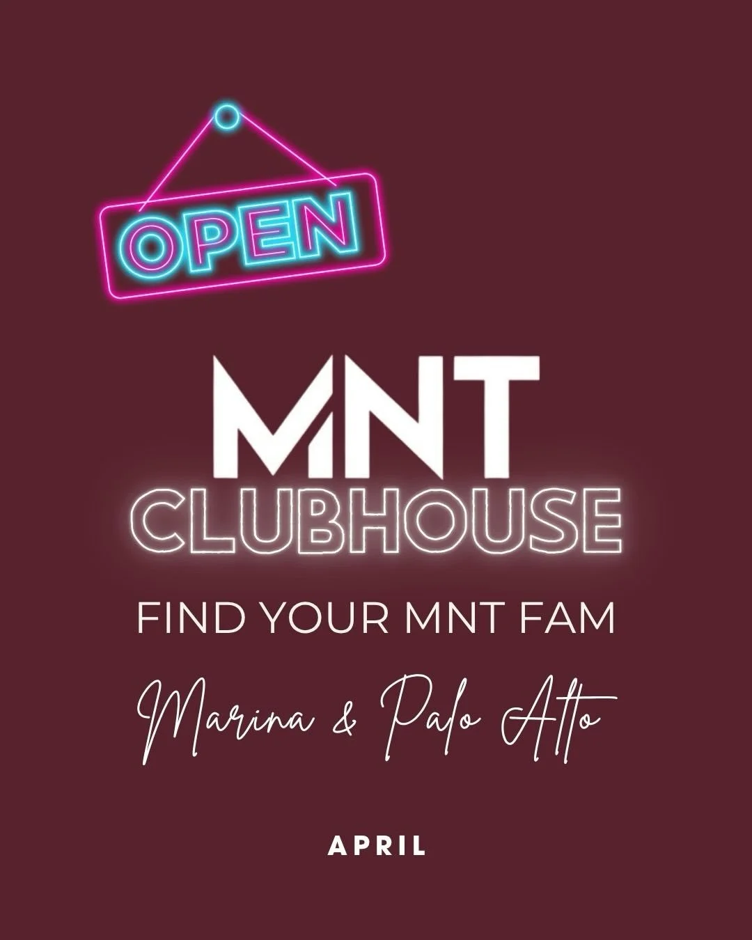 MNT Marina &amp; Palo Alto 📣 Looking for new ways to connect with the MNT community?

Our FREE MNT Clubhouses, led by our amazing ambassadors, are designed to bring members together both inside and outside the studio.
*NEW* Palo Alto clubs are live!