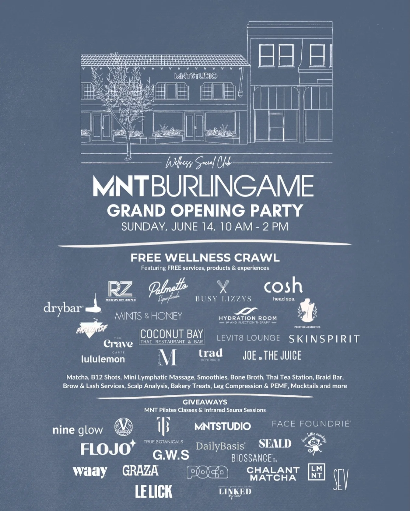 Burlingame, we&rsquo;re only a few days away, and we cannot wait to see you!&nbsp;

MNT Burlingame officially opens Monday, June 15, and we&rsquo;re celebrating with a FREE Grand Opening &amp; Wellness Crawl on Burlingame Avenue on Sunday, June 14, 1