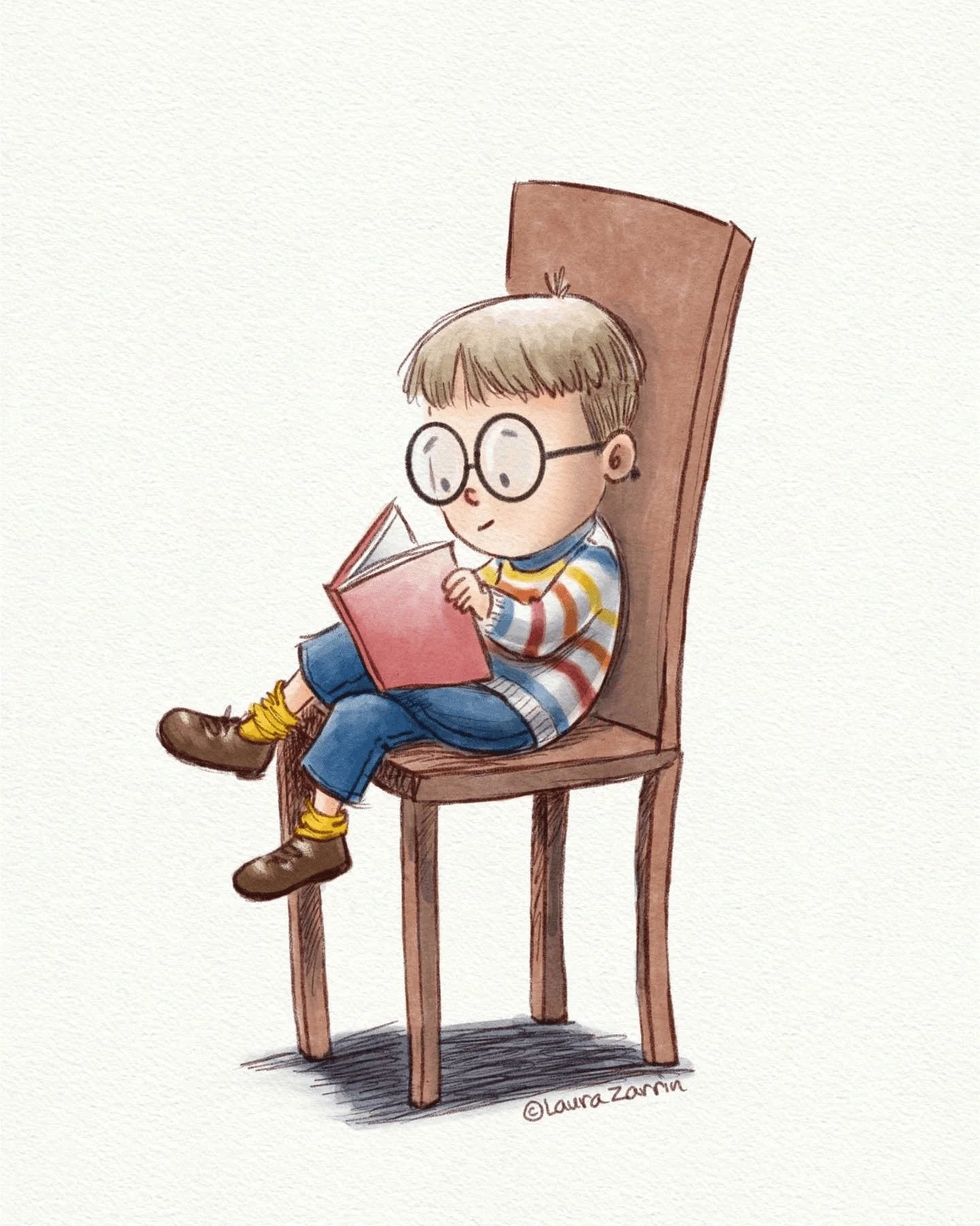 Back at my #characterseries with this little reader. Is there anything better than curling  up with a good book? The correct answer  is no 😉 
#kidlitart #characterdesign #picturebookart #childrensbookart