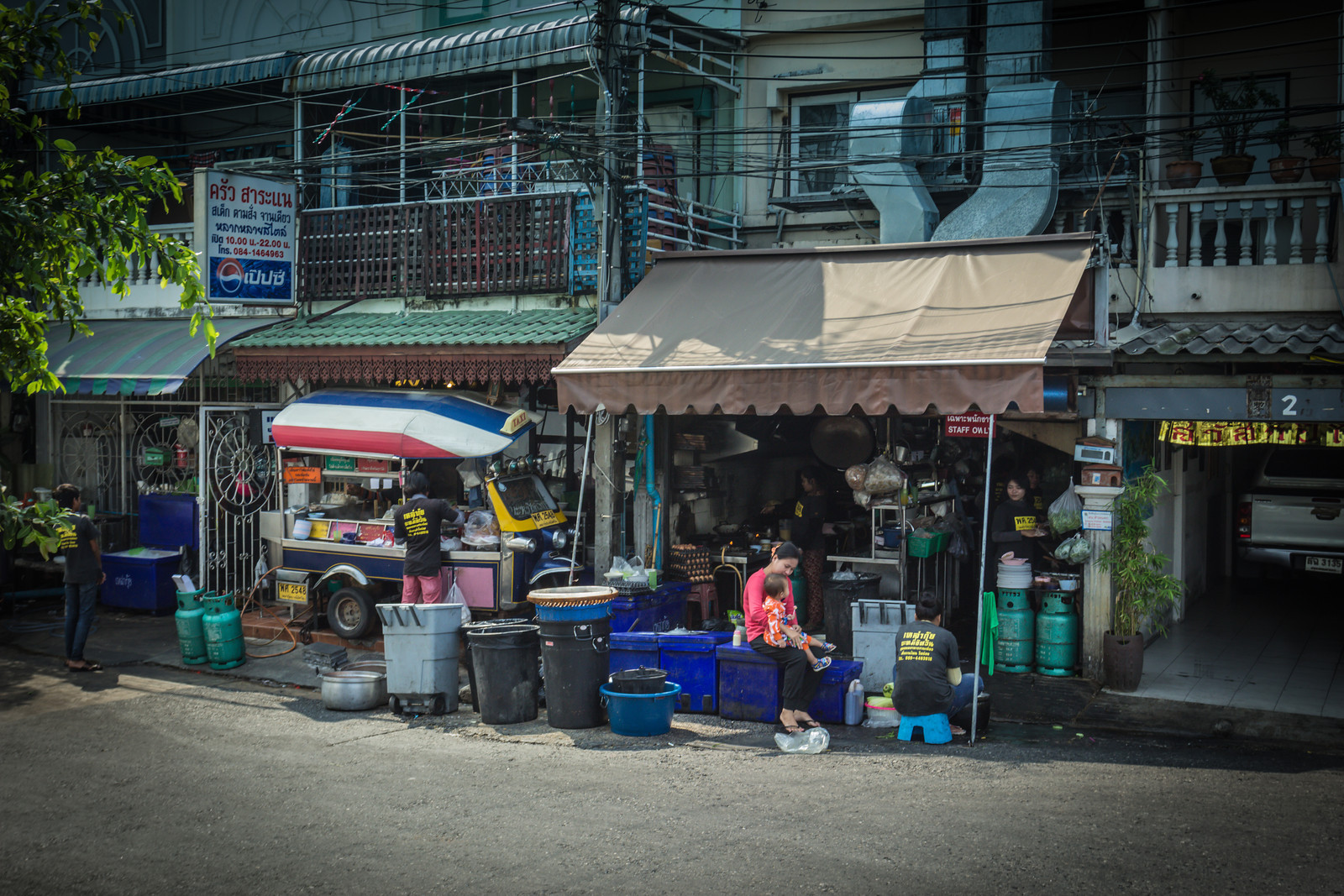 Typical Local Thai Restaurant. Open Kitchen to the street, but an interesting Tuk Tuk just outside the door. This is one of our favourites for lunch.