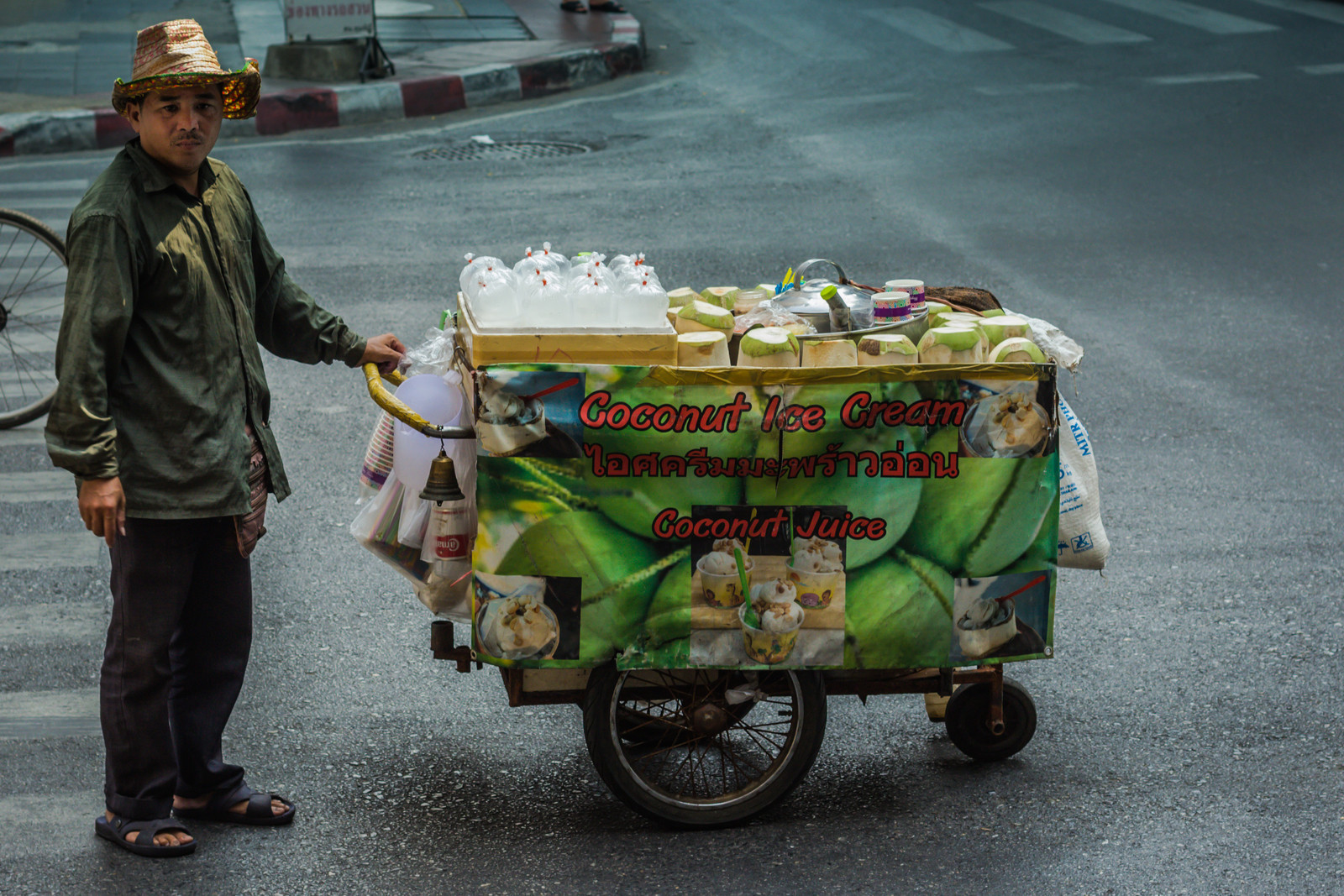 Coconut Street Pushcart, Fresh Coconut Juice and Ice Cream or Jelly