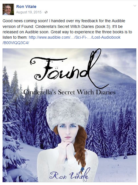 Example of a tease to let my readers know that the Audible version of Found was coming soon.