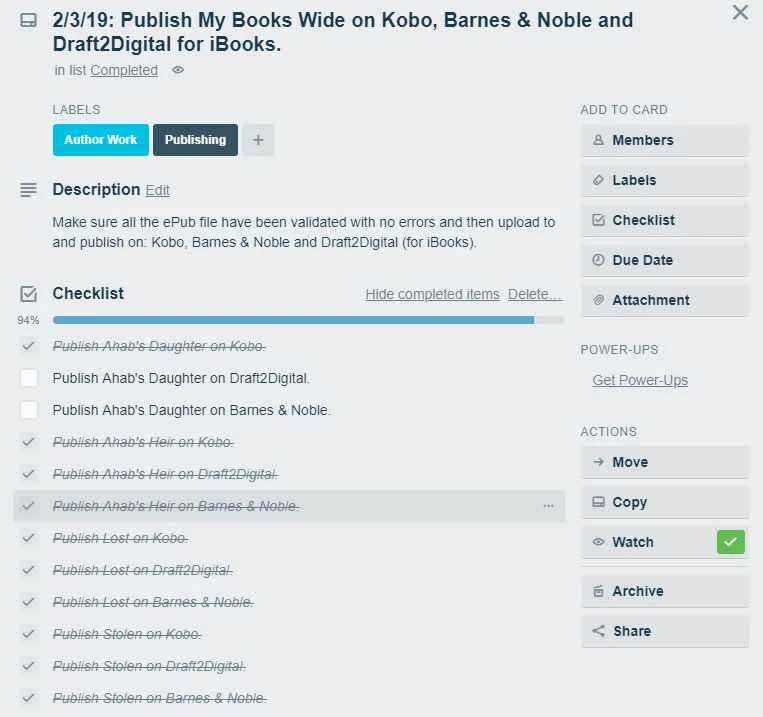 Checklists within a card on Trello are easy to use.