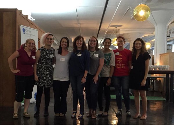 Speakers at the Everyday Geekette Event: (L-R) Bridget Kromhout, Jenn Kaplan, Maggie Mahan, Kristen Womack, Alison Beattie, Aneela Kumar, Renee Landers, Abbie Tuckner