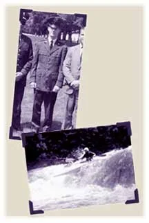 Past Lives: top, USAF 2nd Lieutenant Mettler 1968; bottom, Adventurer Mettler shoots whitewater at Wolfcreek Wilderness School 1976