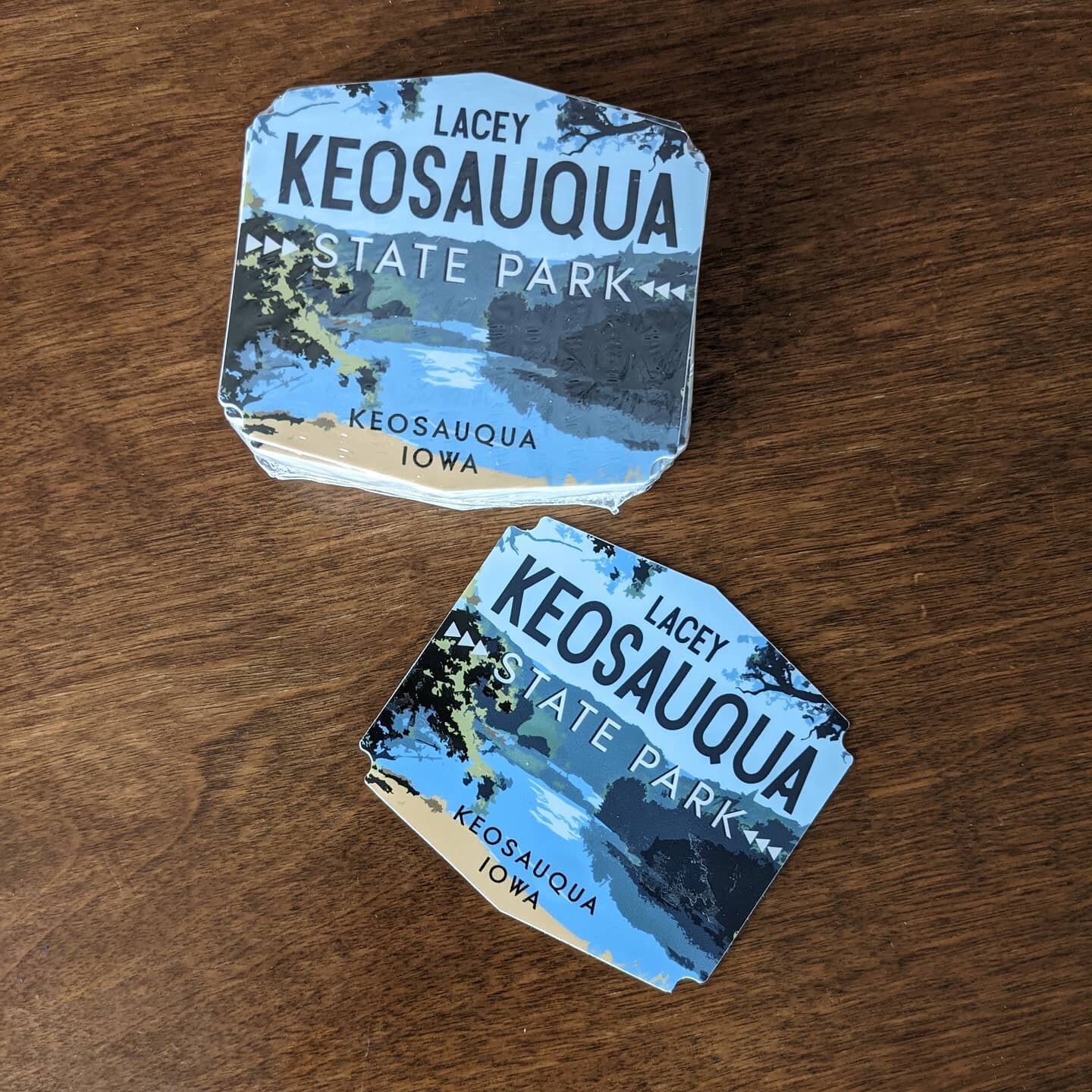 Hooray for new stickers! Keosaqua means &quot;the stream bearing a mass of slush, snow, and ice.&quot; As the weather warms this park is living up to its name! Before it became a park, this area was also the crossing point of the Morman Trail across 