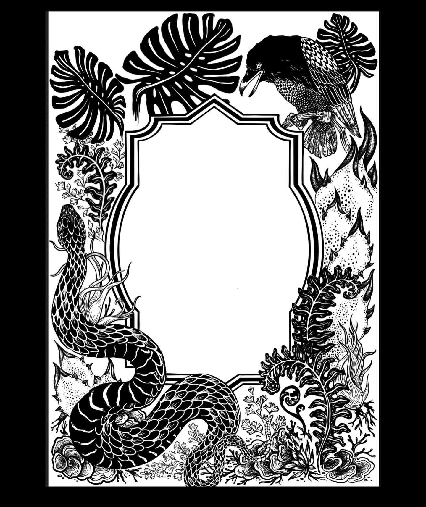 Making art for my dear friends Melissa &amp; Cale&rsquo;s wedding invitation was such a joy, and I got to draw all of my favorite things. The theme was Oaxacan flora &amp; fauna, so you may spy a black rattlesnake, a crow, air plants, agaves, ferns, 