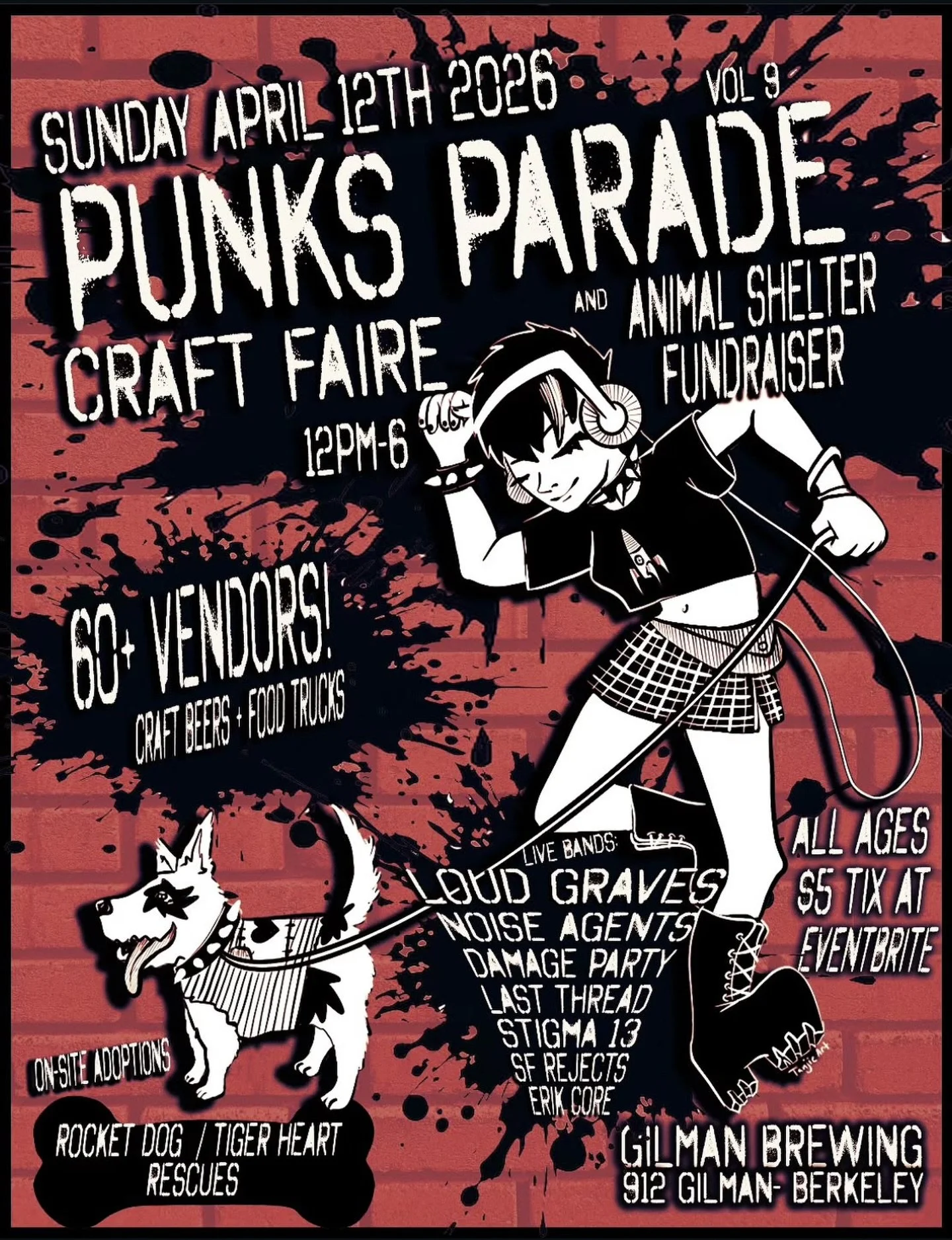 Around 60 vendors, 25 brand new to the Punks Parade! A killer band lineup!
great food, beer on tap, free parking, and the best part is spending time with the sweet kittens and pups up for adoption from @rocketdogrescue  What more could you want for y