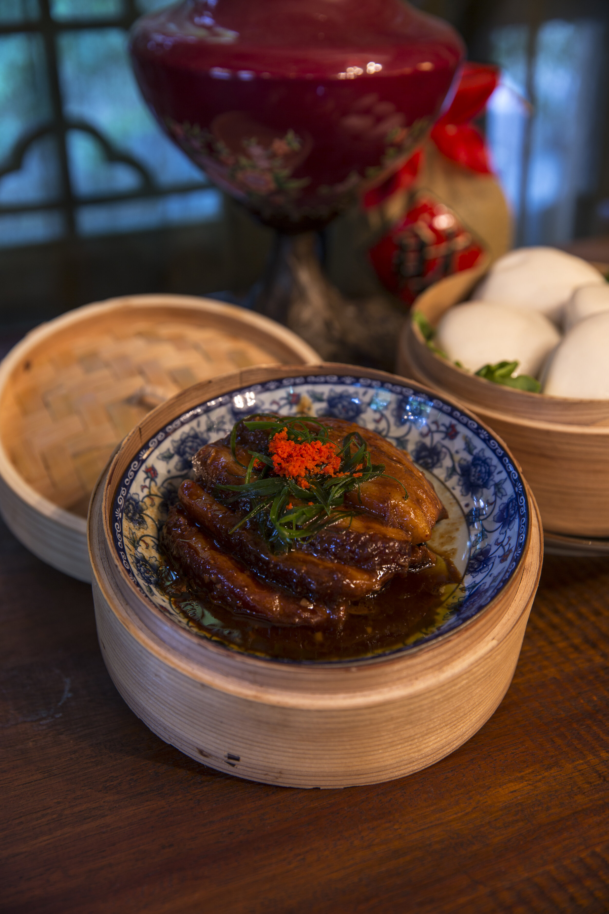 "Kou Rou Bao"  香芋扣肉 Braised Pork Belly with Taro , served with Steam Buns