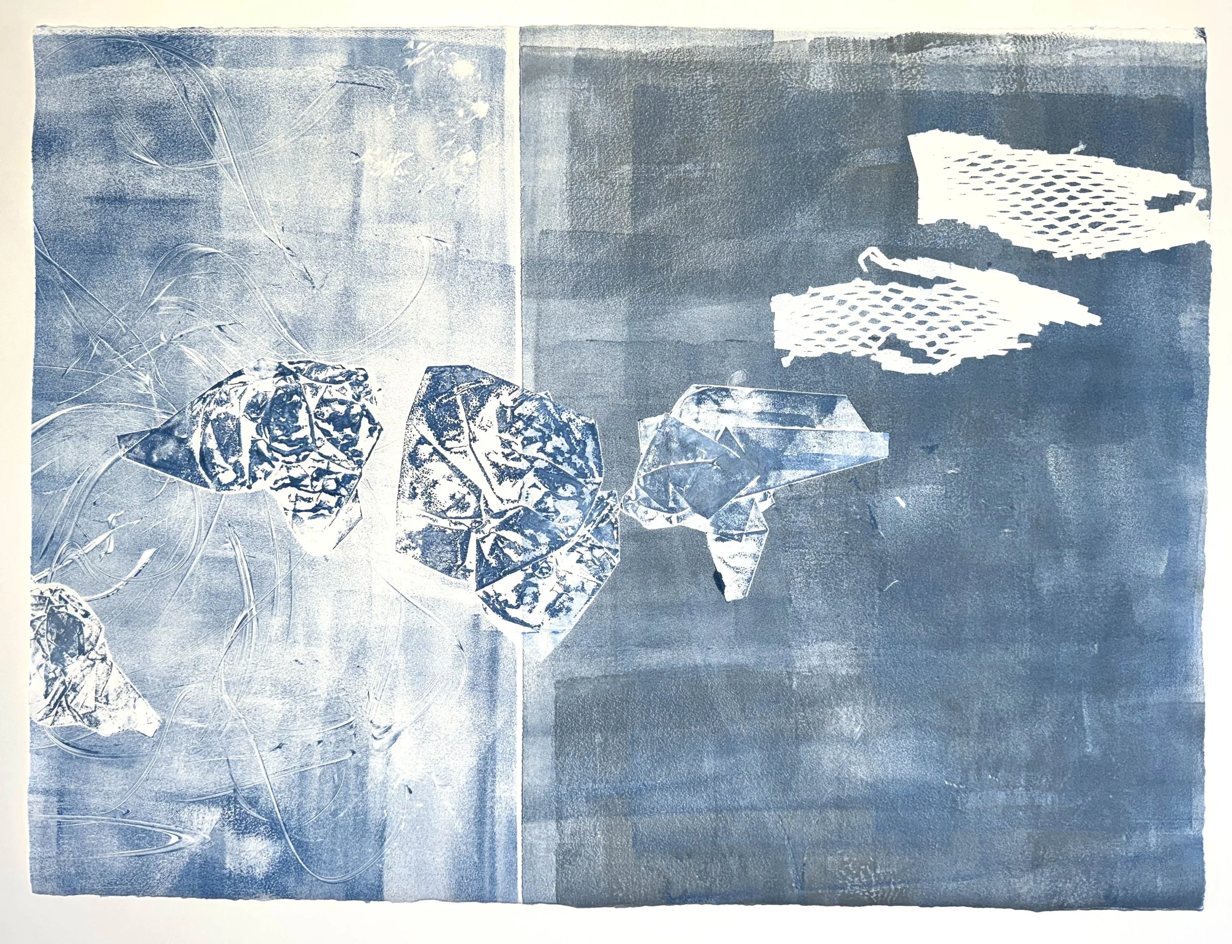 Bleak Search 2, 2024, Soy monotype on paper, 22 x 30 inches, Price upon request