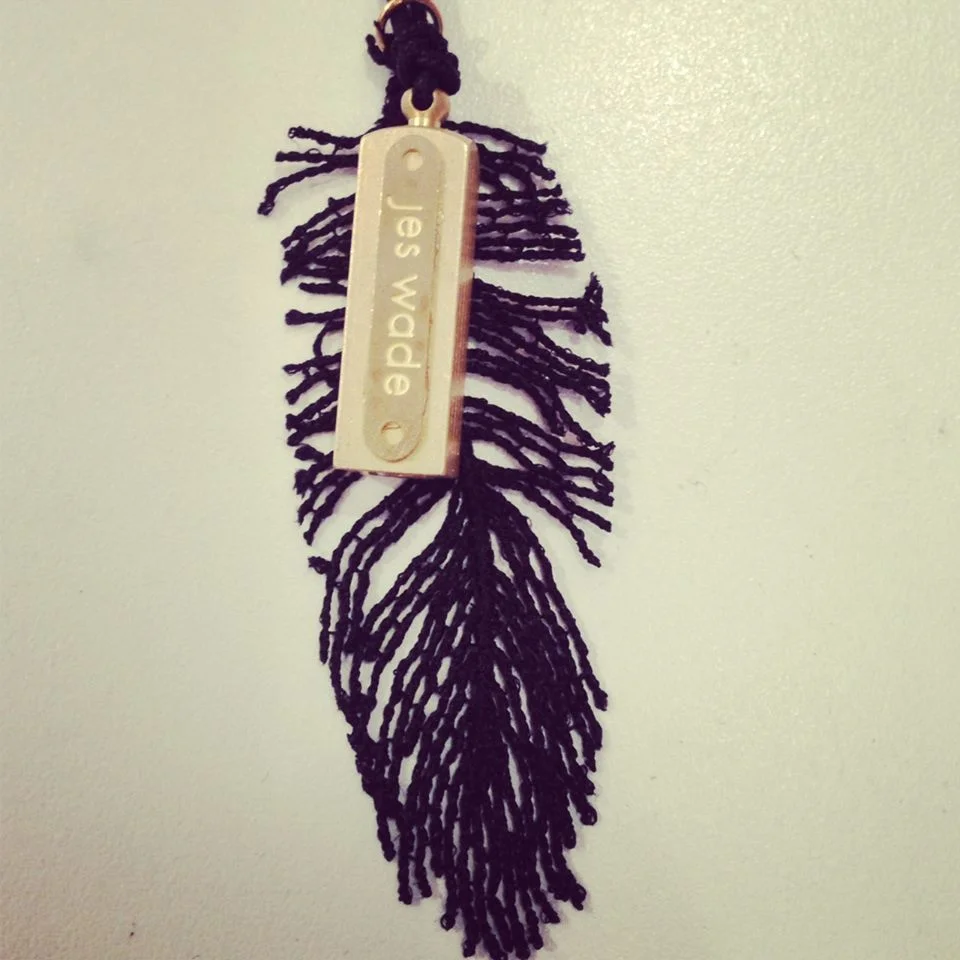 Embroidered Feather and Brass Chime Necklace