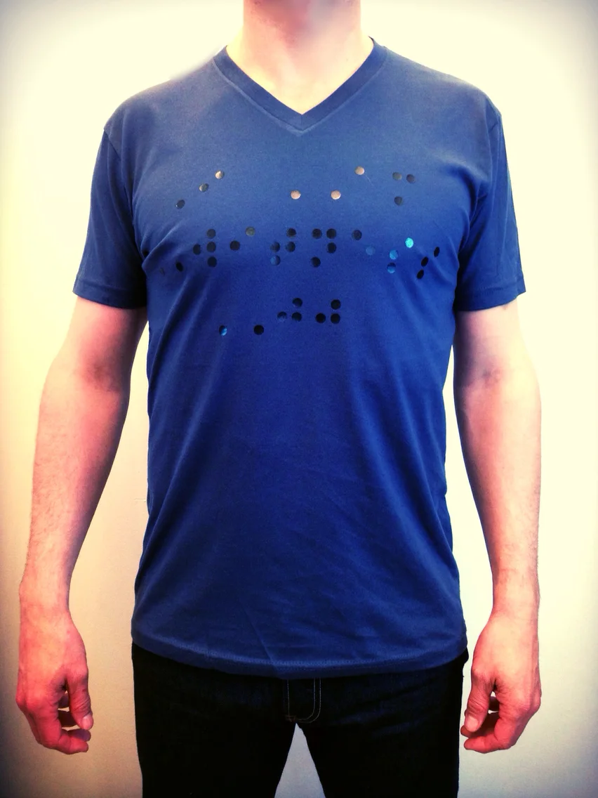 Men's V-Neck Tee with Braille Vinyl Graphic