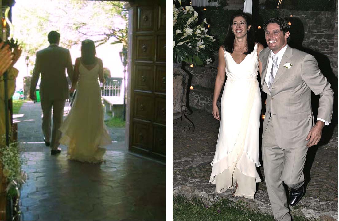 AN ATHLETE AND FORMER MODEL, THE BRIDE WANTED A DANCING GOWN WITH THE SIMPLIFIED ELEGANCE OF NATURAL BIAS DRAPE FOR HER WEDDING IN THE HISTORIC VILLAS OF SAN MIGUEL, MEXICO . THE DESIGN FOCUSED ON A LOW FRONT V TO HIGHLIGHT HER NUDE SKIN WITH A NIPPED WAISTLINE SPILLING INTO A FLUTTERING LAYERED HEM. THE DRAMATIC BEAUTY OF THE GOWN IN MOVEMENT WAS ENHANCED BY LAYERING THE HEM INTO THREE SHADES OF WHITE SILK DOUBLE GEORGETTE.