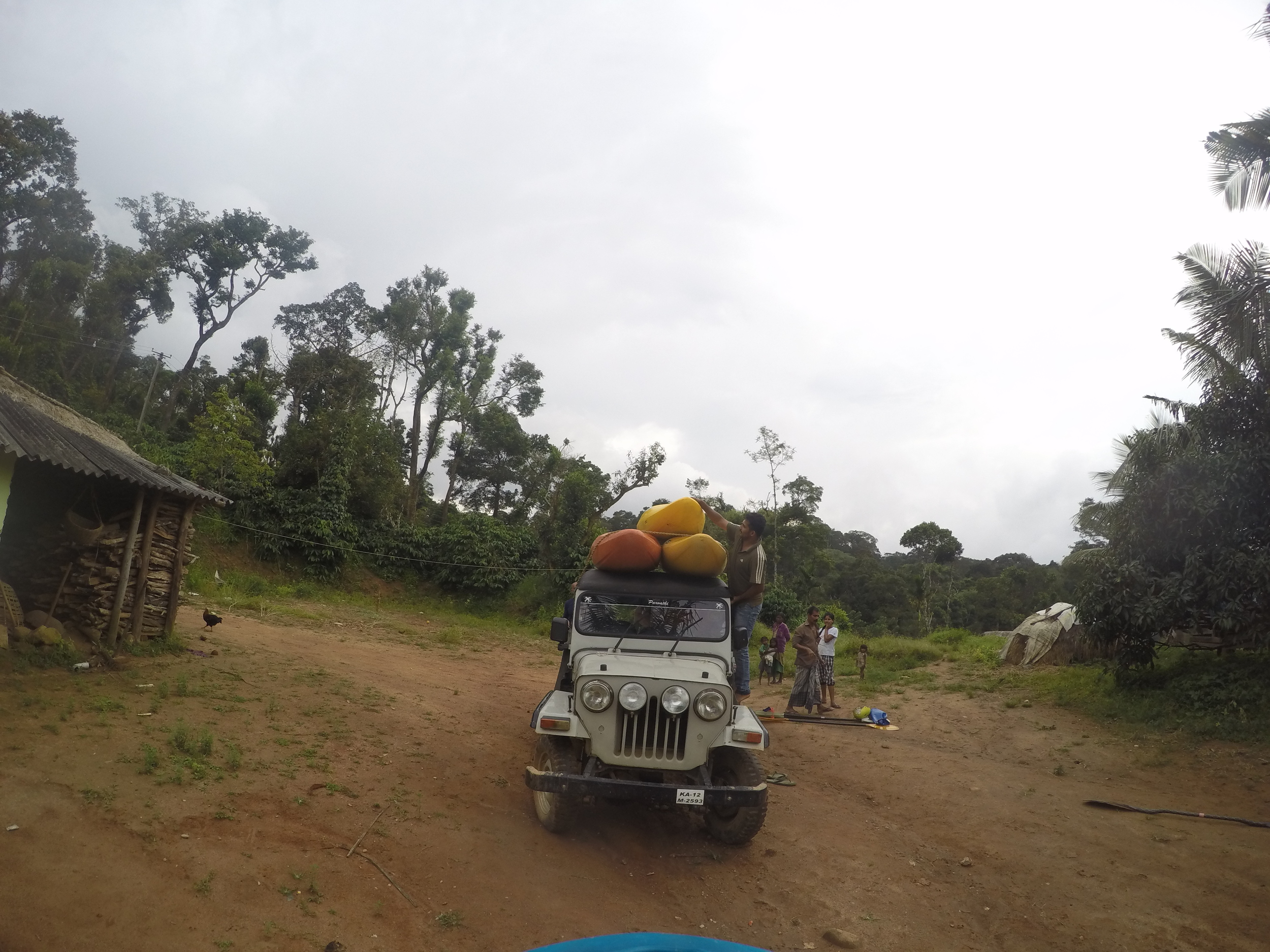 The team finding an alternative route back to the homestay.