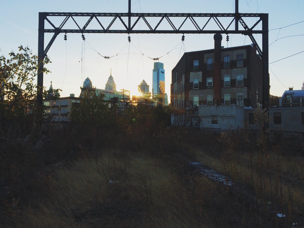 A photo of the Reading Viaduct overlooking Center City at sunset. 