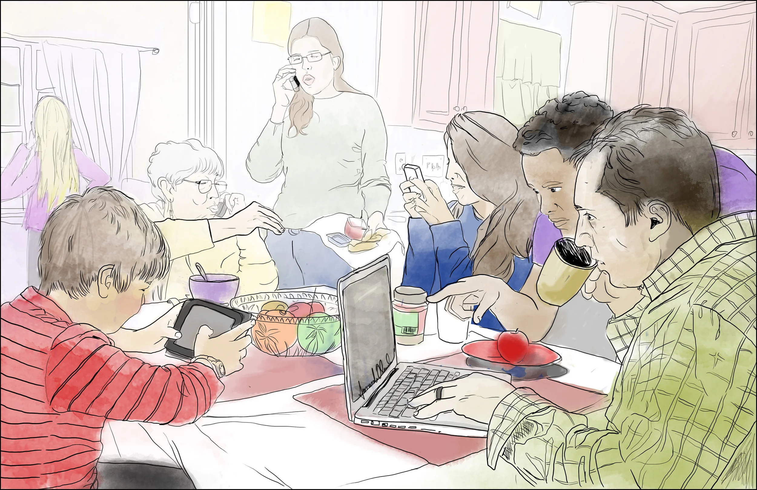 Contemporary Family Dinner Digital Illustration 2013