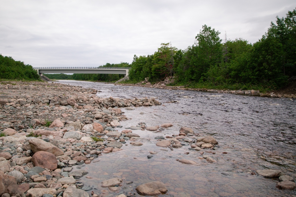 Completed rock retarding bars in upstream site (above Cabot Trail bridge)