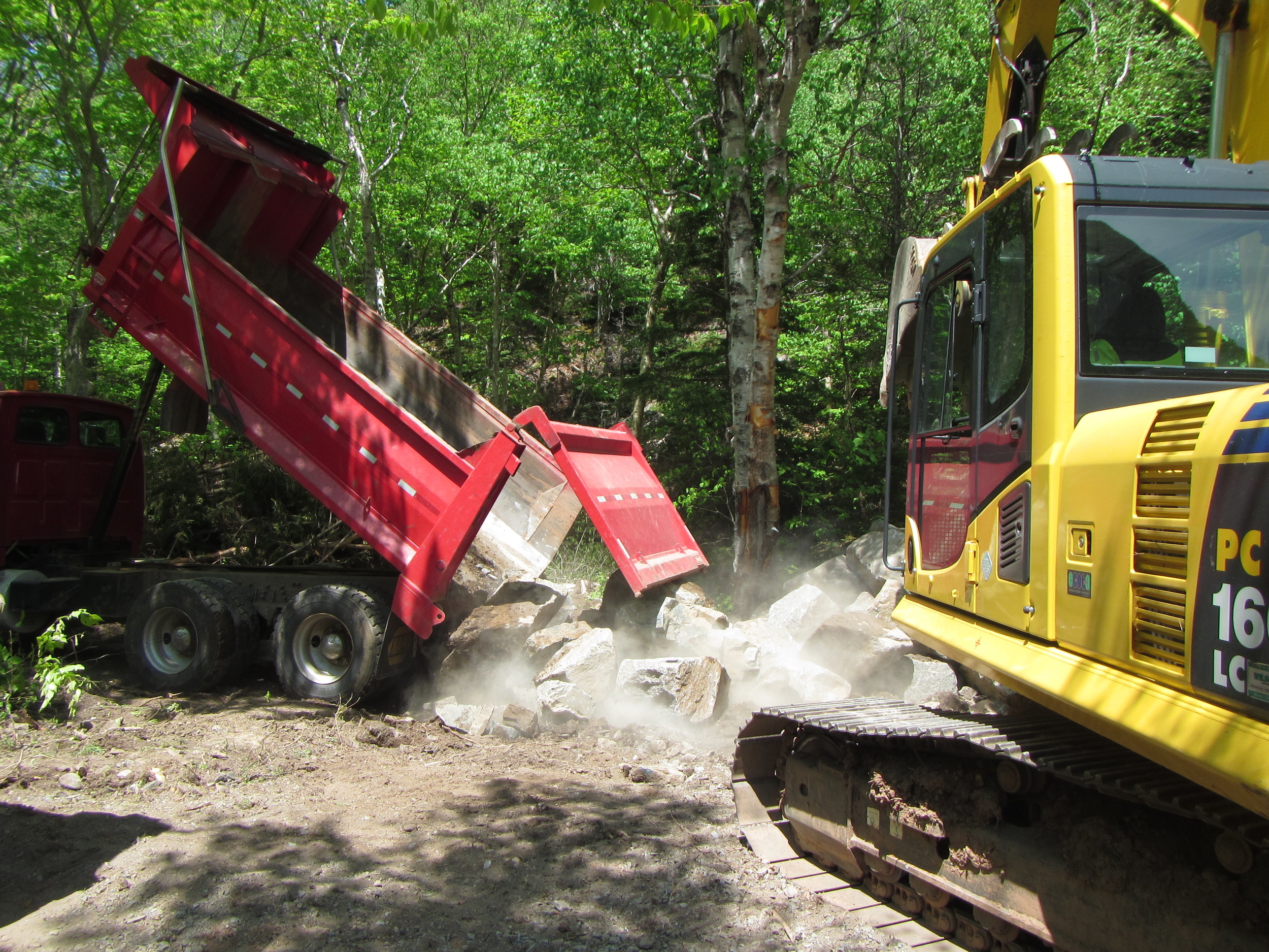 Boulders being stock piled at the work site.