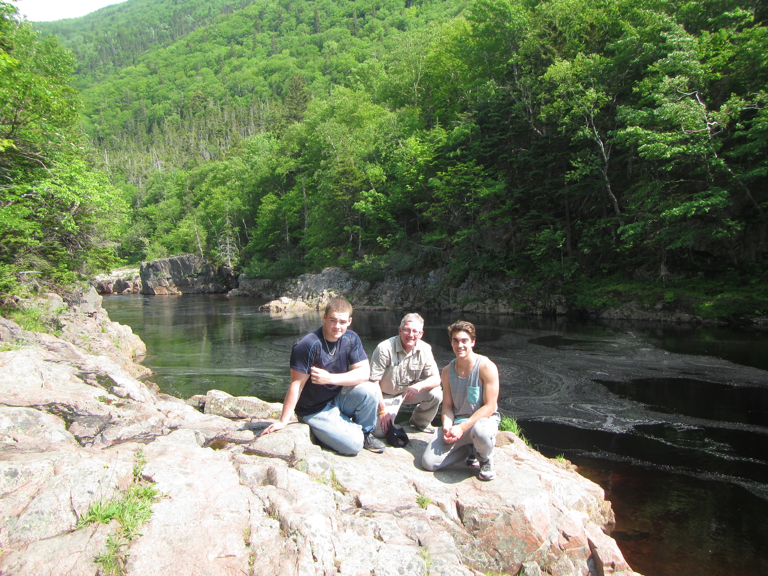 Jeremy and Stephane with CRSA Executive Director, Rene Aucoin, after a great afternoon of fly fishing on the Cheticamp River.