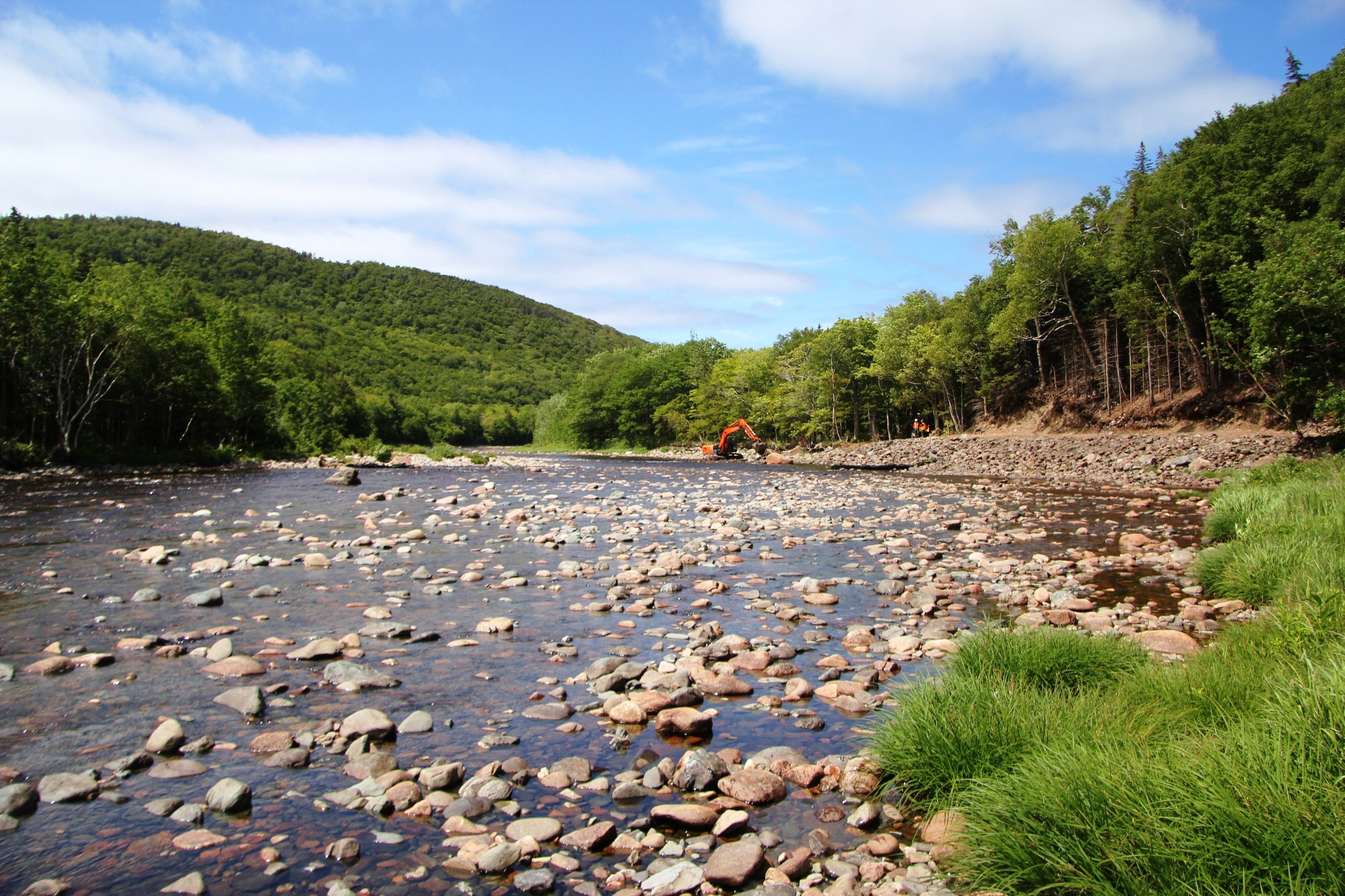 Work site above Fence Pool (looking downstream) during the construction phase this summer. Notice the shallow, wide channel through this section.