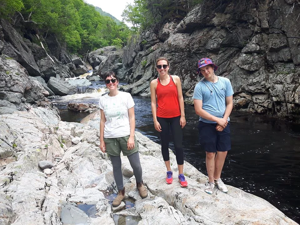 We are very excited to introduce Sarah Lloyd (left) to our summer crew. Sarah will be helping conduct the study and also contribute to river restoration work throughout the summer. This photo was taken at the upper pools of the Cheticamp River where the team installed several temperature probes. 