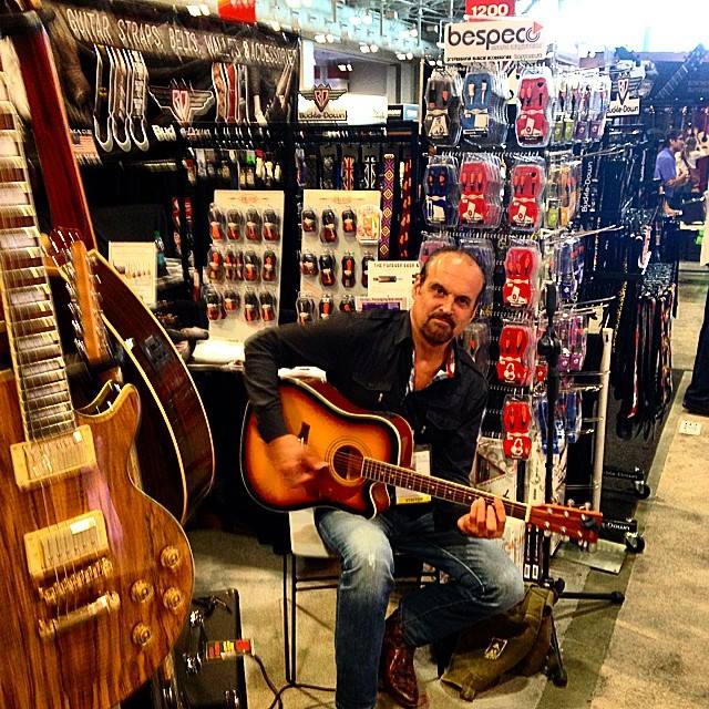 At NAMM show, showcasing Giannini guitars.