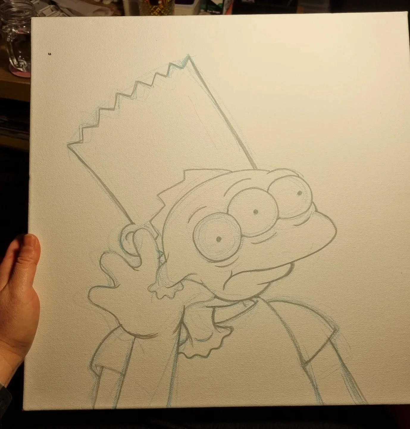 35 years of executive dysfunction is probably a new record, but I finally got started on dad's request for a Bart Simpson &times; Blinky &times; Captain Beefheart (Trout Mask Replica) parody art.