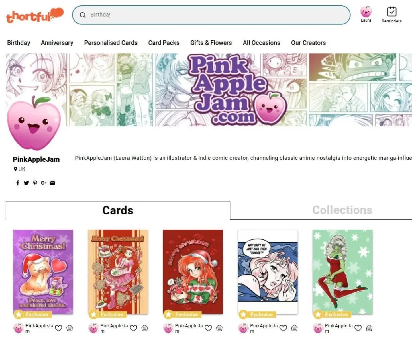 I have decided to upload my card designs to Thortful and dip a tootsie into Print On Demand (POD). ❤️ 
Looks like my profile is already live! I'll upload more there in due course ❤️ 
http://www.thortful.com/creator/pinkapplejam
#thortful #cards #gree