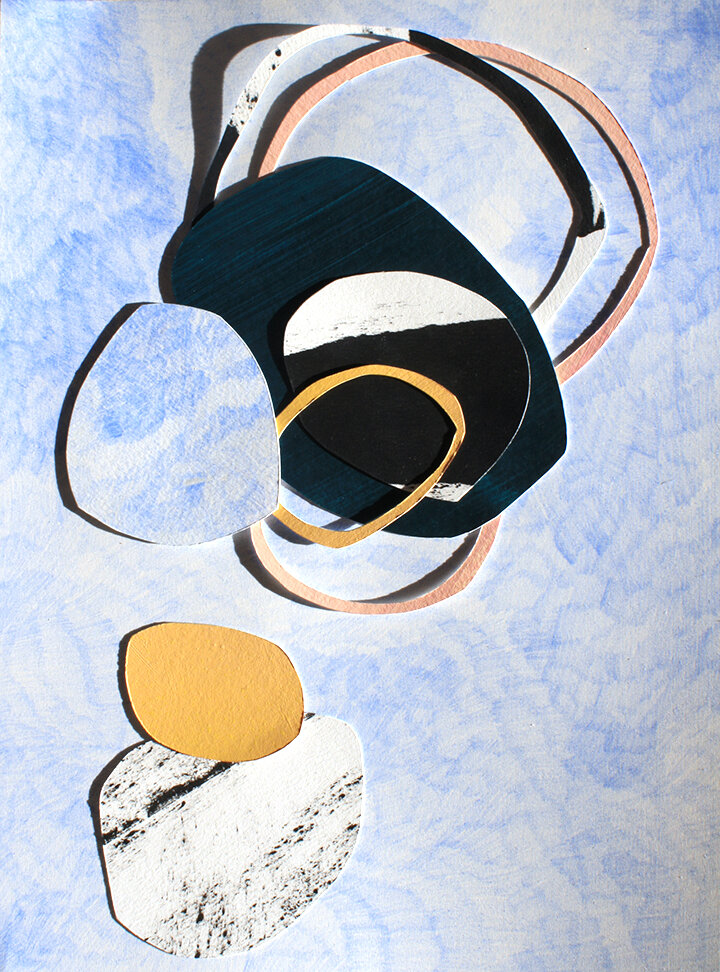   Currents , 2019. Acrylic, Colored Pencil &amp; Cut Paper Collage on Paper, 12 x 9 in.  